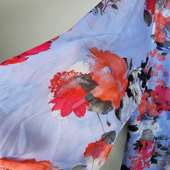 NWT Adrianna Papell Women's Coral Blossom Faux Wrap Bell Sleeve Dress Size 20W - Picture 8 of 8